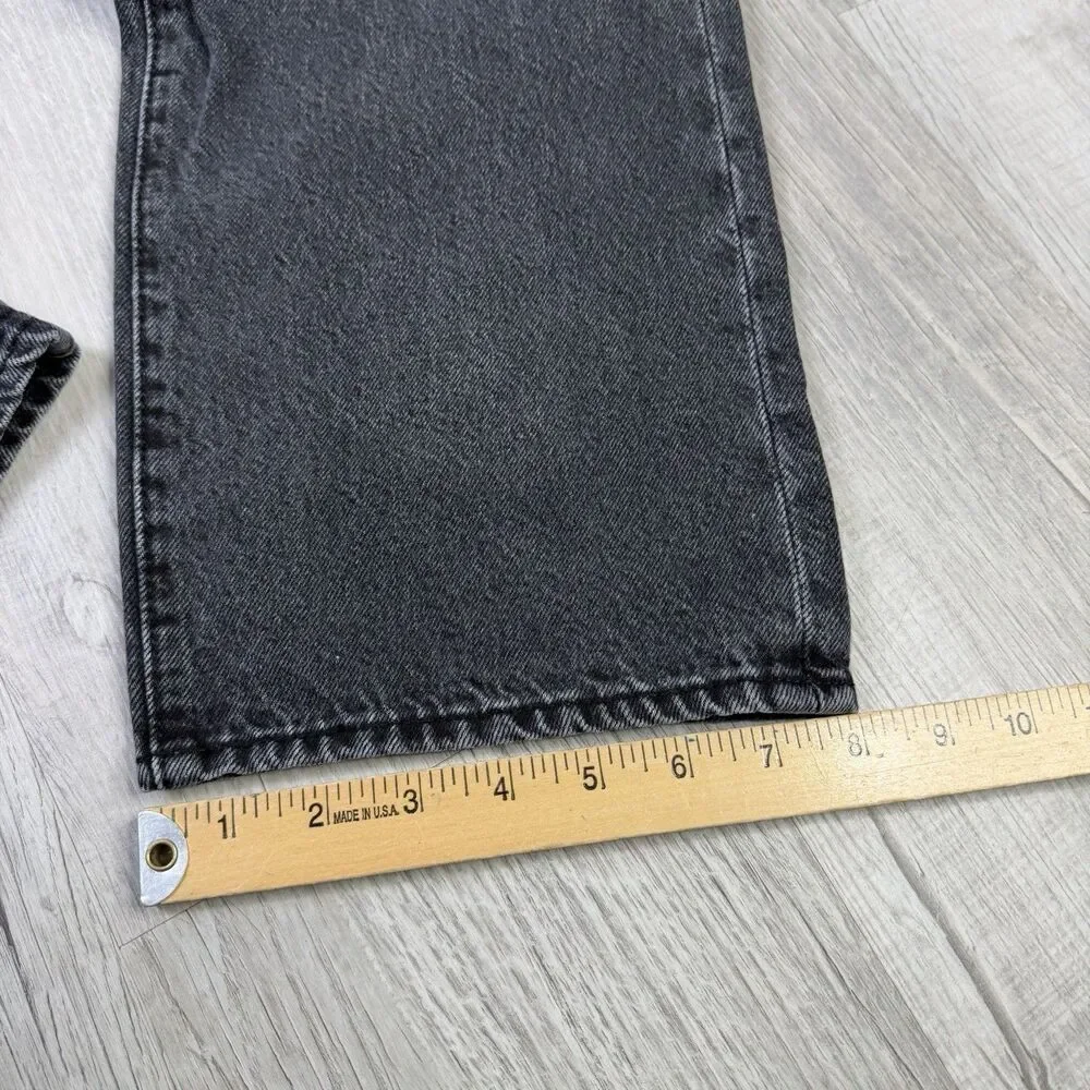 Levis Jeans Mens 33x32 Black 501 Straight Button Fly Western Distressed Denim N - Picture 10 of 13